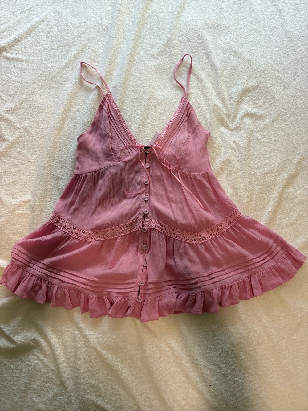 wild fable Pink Lace-Trim Button Front Sleep Cami